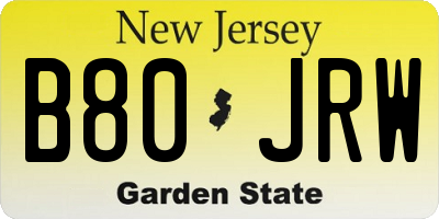 NJ license plate B80JRW