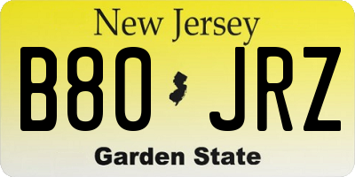 NJ license plate B80JRZ