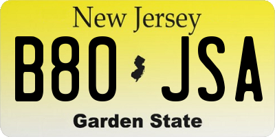 NJ license plate B80JSA