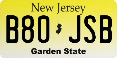 NJ license plate B80JSB