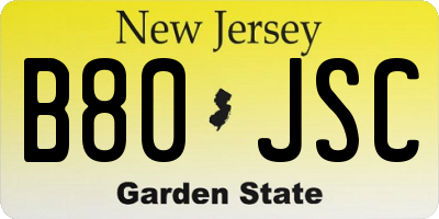 NJ license plate B80JSC