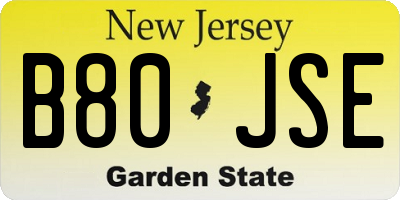 NJ license plate B80JSE