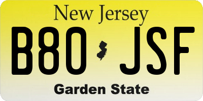 NJ license plate B80JSF