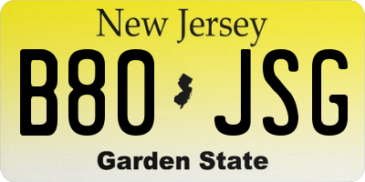 NJ license plate B80JSG