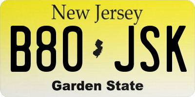 NJ license plate B80JSK