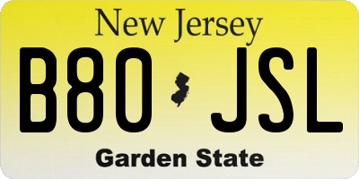 NJ license plate B80JSL