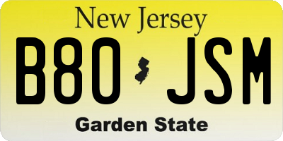 NJ license plate B80JSM