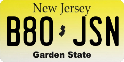 NJ license plate B80JSN