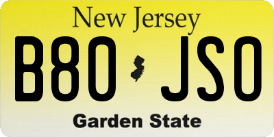 NJ license plate B80JSO