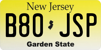 NJ license plate B80JSP