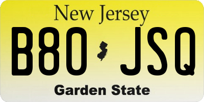 NJ license plate B80JSQ