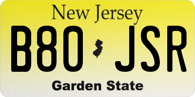 NJ license plate B80JSR