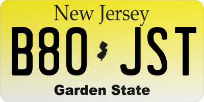 NJ license plate B80JST