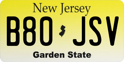 NJ license plate B80JSV