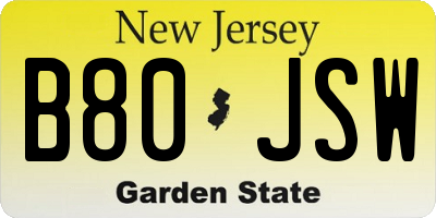 NJ license plate B80JSW