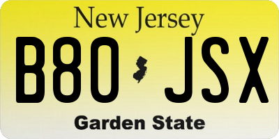 NJ license plate B80JSX