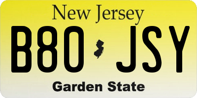 NJ license plate B80JSY