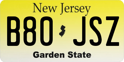 NJ license plate B80JSZ