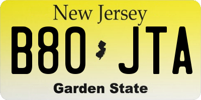 NJ license plate B80JTA