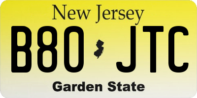 NJ license plate B80JTC