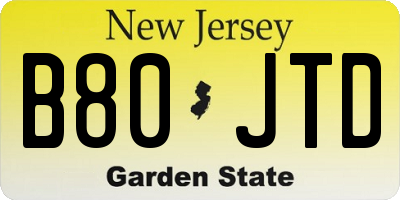 NJ license plate B80JTD