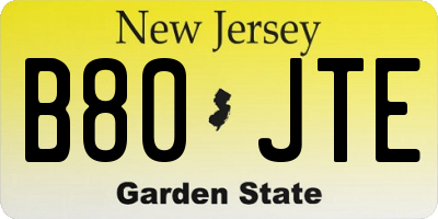 NJ license plate B80JTE