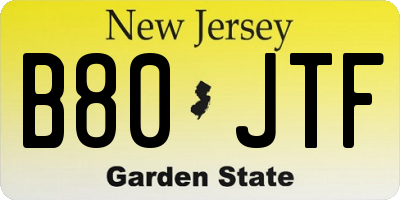 NJ license plate B80JTF