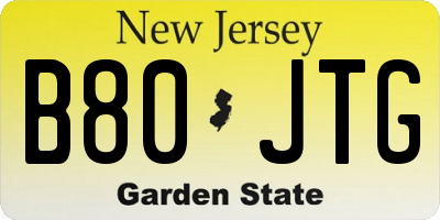 NJ license plate B80JTG