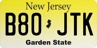 NJ license plate B80JTK