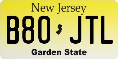 NJ license plate B80JTL