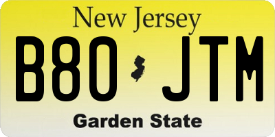 NJ license plate B80JTM