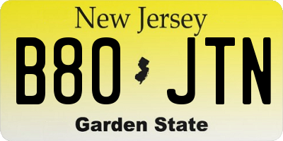 NJ license plate B80JTN