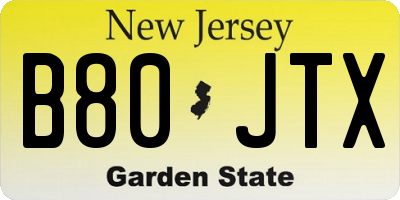 NJ license plate B80JTX