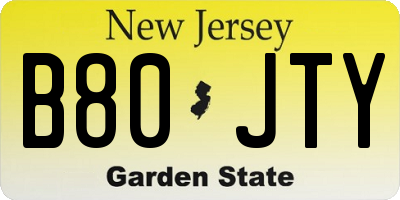 NJ license plate B80JTY