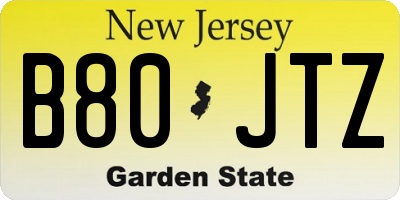 NJ license plate B80JTZ