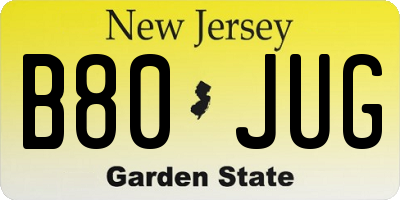 NJ license plate B80JUG
