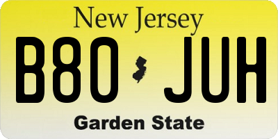 NJ license plate B80JUH