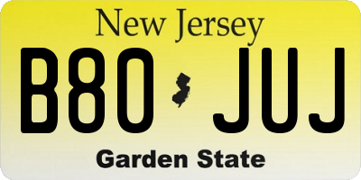 NJ license plate B80JUJ