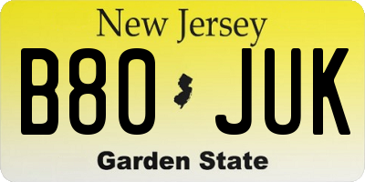 NJ license plate B80JUK