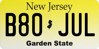 NJ license plate B80JUL