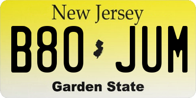 NJ license plate B80JUM