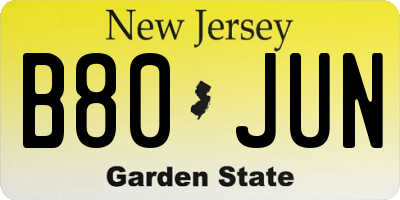 NJ license plate B80JUN