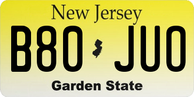NJ license plate B80JUO