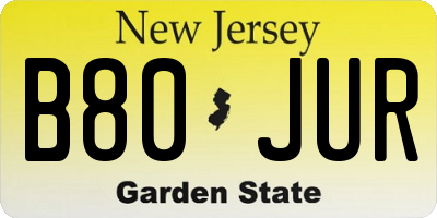 NJ license plate B80JUR