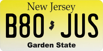 NJ license plate B80JUS