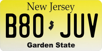 NJ license plate B80JUV
