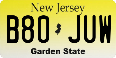NJ license plate B80JUW