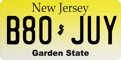 NJ license plate B80JUY