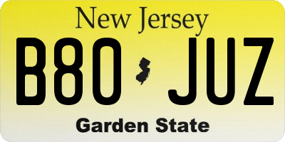 NJ license plate B80JUZ