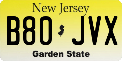 NJ license plate B80JVX